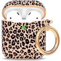 Cheetah Silicone Airpods Case, Gawnock Soft Earpod Case Cover Flexible For Airpods 2Nd/1St Generation Floral Print Cover For Women Girls With Keychain - Khaki Leopard