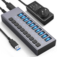 Powered Usb Hub - Acasis 10 Ports 48W Usb 3.0 Data Hub - With Individual On/Off Switches And 12V/4A Power Adapter Usb Hub 3.0 Splitter For Laptop, Pc, Computer, Mobile Hdd, Flash Drive And More