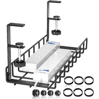 Under Desk Cable Management Tray, Xpatee Upgraded Wire Management No Drill No Screws, Cable Tray With Clamp For Desk Wire Management, Computer Cable Rack For Office, Home - No Damage To Desk Black