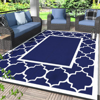 Genimo 9'X12' Outdoor Rug For Patio,Reversible Plastic Waterproof Rugs,Clearance Mat,Rv,Camping,Deck,Porch,Camper,Balcony,Blue & White