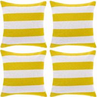 Tiggell 4 Pack Waterproof Pillow Covers Outdoor Throw Pillowcases Decorative Garden Cushion Case For Home Garden Patio Couch Balcony Striped (18 * 18 Inch, Yellow & White)