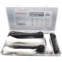 Superun Zip Tie Kit - 400 Pack Zip Ties Assorted Sizes 4 Inch, 6 Inch, 8 Inch Mix Pack In Black & White Wire Ties Assortment