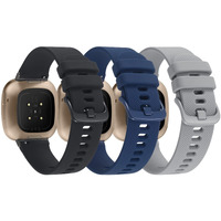 3-Pack Sport Bands Compatible With Fitbit Versa 4/Versa 3/Sense 2/Sense Band, Classic Soft Silicone Replacement Wristband Strap Accessories For Women Men(Black/Midnight Blue/Gray)