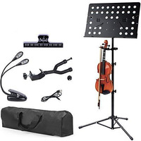Klvied Sheet Music Stand With Violin Hanger, Folding Music Stand, Portable Fortable Music Stand For Sheet Music, Violin Music Stand With Travel Case, Light, Black