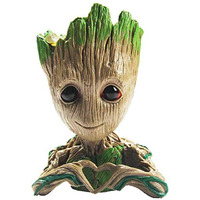 Zusonud B-Best Baby Groot Pen Pot Tree Man Pens Holder Or Flower Pot With Drainage Hole Perfect For A Tiny Succulents Plants 6" (Brown)