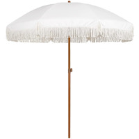 Ammsun 7Ft Patio Umbrella With Fringe Outdoor Tassel Umbrella Upf50+ Premium Steel Pole And Ribs Push Button Tilt,White Cream