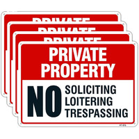 Large Private Property No Trespassing Sign,No Loitering Sign,No Soliciting Sign For Home 10X14 Inch Rust Free Aluminum,Uv Ink Printing,Durable/Weatherproof Up To 7 Years Outdoor (4-Pack)