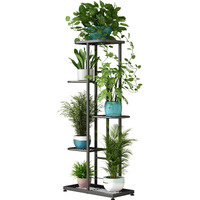 Linzinar Plant Stand Metal 5 Tier 6 Potted Multiple Flower Pot Holder Shelf Indoor Outdoor Planter Display Shelving Unit For Patio Garden Corner Balcony Living Room (5 Tier 6 Potted, Dark Grey)