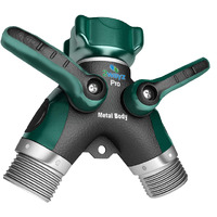2Wayz- Hose Splitter, 2 Way Heavy Duty, Garden Hose Splitter, Faucet Splitter, Outdoor Faucet Splitter, Y Adapter For Water Hose, Water Spigot Splitter, All Metal, With Shut Off Valve - 4" X 4" X 1.5"