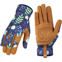 Leather Gardening Gloves For Women - Working Gloves For Weeding, Digging, Planting, Raking And Pruning (B-Blue) Medium