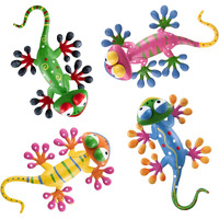 Yeahome 4 Pack Metal Geckos Inspirational Wall Art, Mexican Outdoor Wall Decor With Shaking Head, Lizard Wall Sculptures & Statues For Farmhouse, Porch, Patio, Lawn, Fence, Backyard