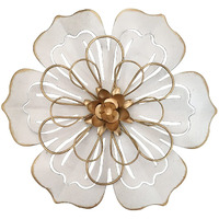 Metal Flower Wall Art Decor, 8.3" Rustic Modern Floral Sculpture, Distressed Iron Wall Hanging Home Decoration Accent Artworks For Indoor Kitchen Bedroom Living Room Office Outdoor Garden Patio - 06 White Gold