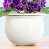 African Violet Pots Ceramic 6.5W X 4.6H Self Watering Planter For Indoor Flowers And Plants - White Glazed Outer Plant Pot With Highly Absorbent Inner Planter Pot For Tropical Plants