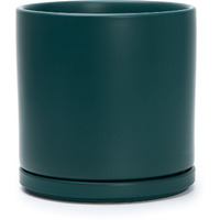 D'Vine Dev 8 Inch Ceramic Planter Pot With Drainage Hole And Saucer, Indoor Cylinder Round Planter Pot, Teal, 94-O-M-9