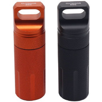 Hrx Package Outdoor Waterproof Edc Survival Container Capsule, Airtight Aluminum Pill Bottle Match Seal Storage Case Camping Essentials Emergency Tool (2Pcs)