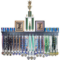 4Ft- Medal Awards Rack Premier Medal Hanger Display Rack And Trophy Shelf For Gymnastics, Soccer, Basketball, Football, And More. The Largest Medal And Award Display- 48- (Black)