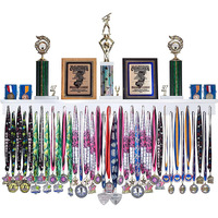 4Ft- Medal Awards Rack Premier Medal Hanger Display Rack And Trophy Shelf For Gymnastics, Soccer, Basketball, Football, And More. The Largest Medal And Award Display- 48- (White)