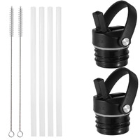 Iron Flask Straw Lid For Narrow Standard Mouth Insulated Sports Water Bottles, Standard Mouth, Bpa Free, 2 Lids, 4 Straws, 2 Cleaning Brushes (Midnight Black)