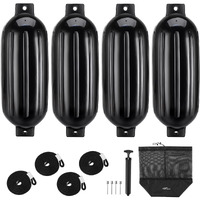 Affordura Boat Fender 4 Pack Boat Bumpers Fenders With 4 Ropes, Boat Bumpers For Pontoon Boat Fenders Inflatable (Black, 5.5 Inch)