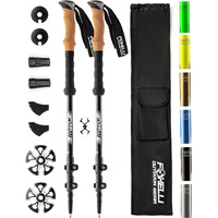 Foxelli Trekking Poles - 2-Pc Pack Collapsible Lightweight Hiking Poles, Strong Aircraft Aluminum Adjustable Walking Sticks With Natural Cork Grips And 4 Season All Terrain Accessories