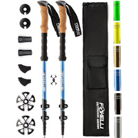 Foxelli Trekking Poles  2-Pc Pack Collapsible Lightweight Hiking Poles, Strong Aircraft Aluminum Adjustable Walking Sticks With Natural Cork Grips And 4 Season All Terrain Accessories