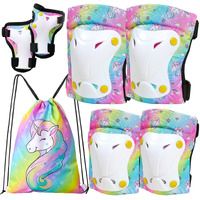 Fioday Knee Pads For Kids Unicorn Knee Elbow Pads Wrist Guards With Drawstring Bag Adjustable Protective Gear Set For Girls Boys Inline Skating Bike Cycling Skateboard Scooter, 3-8 Years, Rainbow
