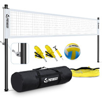 Patiassy Portable Professional Outdoor Volleyball Net Set With Adjustable Height Aluminum Poles, Winch System, Volleyball With Pump And Carrying Bag For Backyard Beach, White
