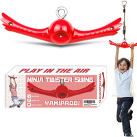 Yamiprobi Ninja-Twister Swing Spins Set: Slackline Attachments - 360 Handle Twist-Spin Flips Toy Activate Ninja Powers - Ninja Warrior Accessories - Kids Ninja Hang Toys For Playground Backyard, Red