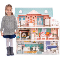 Robud Wooden Dollhouse For Kids Girls, Toy Gift For 3 4 5 6 Years Old, With Furniture