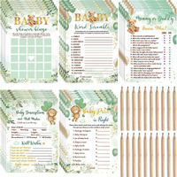 Bear Baby Shower Games For Boy Or Girl, 5 Game Activities 125 Pcs Cards Includes Baby Bingo, Description And Well Wishes, Guess Who, Baby Price Is Right, Word Scramble Game(Green)