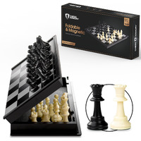 Chess Armory Travel Set 9.5" X 9.5"- Mini For Kids With Folding Magnetic Board Storage Box, & 2 Extra Queen Pieces - Portable Game