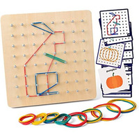 Coogam Wooden Geoboard Mathematical Manipulative Material Array Block Geo Board - Graphical Educational Toys With 30Pcs Pattern Cards And Latex Bands Shape Stem Puzzle Matrix 8X8 Brain Teaser For Kid