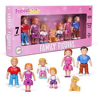 Playkidz Family Figures - Set Of 7 Small Toy People For Dollhouse Play, Includes Parents, Sibling, And Pet - Doll House Accessories For Children