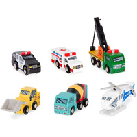 Battat - Wood Cars For Kids - 6Pc Toy Vehicle Set - Mini Rescue & Construction Vehicles - Toddler Truck Toys - 3 Years + - Wooden Vehicles Set 1