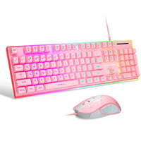 Magegee Gaming Keyboard And Mouse Combo, True Rgb Backlit Membrane Office Keyboard, 104 Keys Metal Panel Usb Quiet Wired Keyboard For Windows Laptop Pc - Pink
