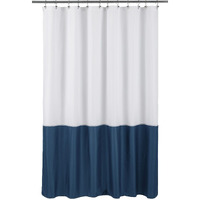 Alyvia Spring Waterproof Fabric Shower Curtain Liner - Soft & Light-Weight Cloth Shower Liner, 3 Bottom Magnets, Hotel Quality & Machine Washable - Standard Size 72X72, White And Navy