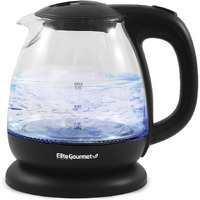 Elite Gourmet Ekt1001B Electric Bpa-Free Glass Kettle, Cordless 360 Base, Stylish Blue Led Interior, Handy Auto Shut-Off Function - Quickly Boil Water For Tea & More, 1L, Graphite Black