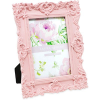Laura Ashley 4X6 Pink Ornate Textured Hand-Crafted Resin Picture Frame With Easel & Hook For Tabletop & Wall Display, Decorative Floral Design Home DCor, Photo Gallery, Art, More (4X6, Pink)