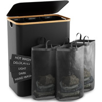 Hampers For Laundry Basket With Lid, 160L Extra Large 3 Section Clothes Divided Organizer For Bedroom,Laundry Room,Dirty Clothing Hamper,Black