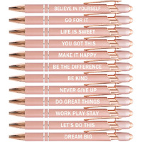 Pasisibick 12 Pieces Rose Gold Inspirational Motivational Quotes Snarky Screen Touch Stylus Ballpoint Pens, Office Encouraging Scriptures, Black Ink (Rose Gold,Motivational)