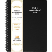 2024 Weekly Appointment Book & Planner - Jan 2024 - Dec 2024, 2024 Daily Hourly Planner, 8" X 10", Half Hour (30 Mins) Interval, Twin-Wire Binding, Lay-Flat, Round Corner, Thick Paper