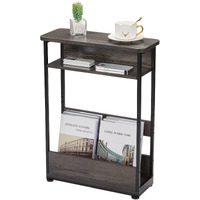 Vintage Narrow Side Table With Storage Shelf, 3 Tier Slim End Table Modern Sofa Table For Narrow And Small Spaces, Bedside Table Small Nightstand With Magazine Rack/Grey, 7.1D X 18.1W X 24.6H Inch