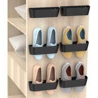 Yocice Wall Mounted Shoes Rack 6Pack With Sticky Hanging Strips, Plastic Shoes Holder Storage Organizer,Door Shoe Hangers (Sm03-Black-6)