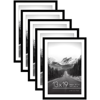 Americanflat 13X19 Picture Frame In Black - Set Of 5 - Use As 11X17 Picture Frame With Mat Or 13X19 Frame Without Mat - Plexiglass Cover, Sawtooth Hanging Hardware For Horizontal Or Vertical Display