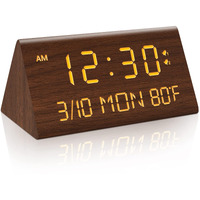 Kogonee Wooden Digital Alarm Clock, 0-100% Dimmer, 2 Alarm Settings, Weekday/Everyday Mode, 9 Mins Snooze, 12/24H, Temperature And Date Display For Office, Travel, Bedroom Alarm Clock (Brown)