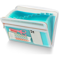 13 Pocket Expanding File Folder Organizer, Accordion File Organizer Folder, Acordian File Keeper 12 Pocket, Expandable Filing Folders For Documents, Papers Letter Size, Teal