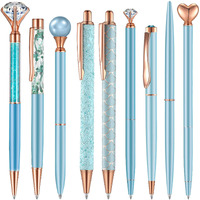 9 Pcs Ballpoint Pens Set Metal Crystal Diamond Pen Glitter Pen For Journaling Black Ink Pretty Cute Pens Fancy Pens Gifts For Women Girls Christmas Birthday School Office Desk (Blue)
