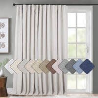 Inovaday Linen Blackout Curtains 96 Inches Long, Thermal Sliding Door Curtains 100% Black Out Extra Wide Patio Door Curtains Farmhouse Sliding Glass Door Curtain Drapes (W100 X L96, 1 Panel, Beige)