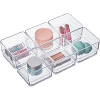 Stori Simplesort 6-Piece Stackable Clear Drawer Organizer Set | 3\" X 3\" X 2\" Square Trays | Small Makeup Vanity Storage Bins And Office Desk Drawer Dividers | Made In Usa