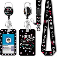 Funny Nurse Id Badge Holder With Lanyard, Coffee Scrubs And Rubber Gloves Badge Reel Retractable With 360 Degrees Rotate Carabiner Clip Heavy Duty, Cute Id Holder Id Clip Name Badge Clip Keychain